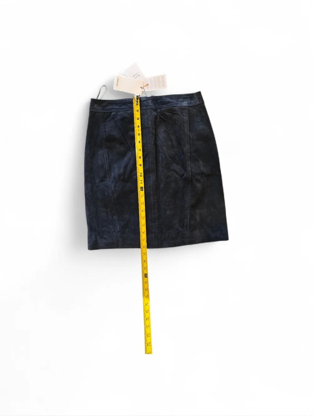 Mango Genuine Leather Mini Skirt Blue Front Zip NWT Size M - Picture 4 of 7